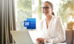 Women at laptop working on Microsoft Word